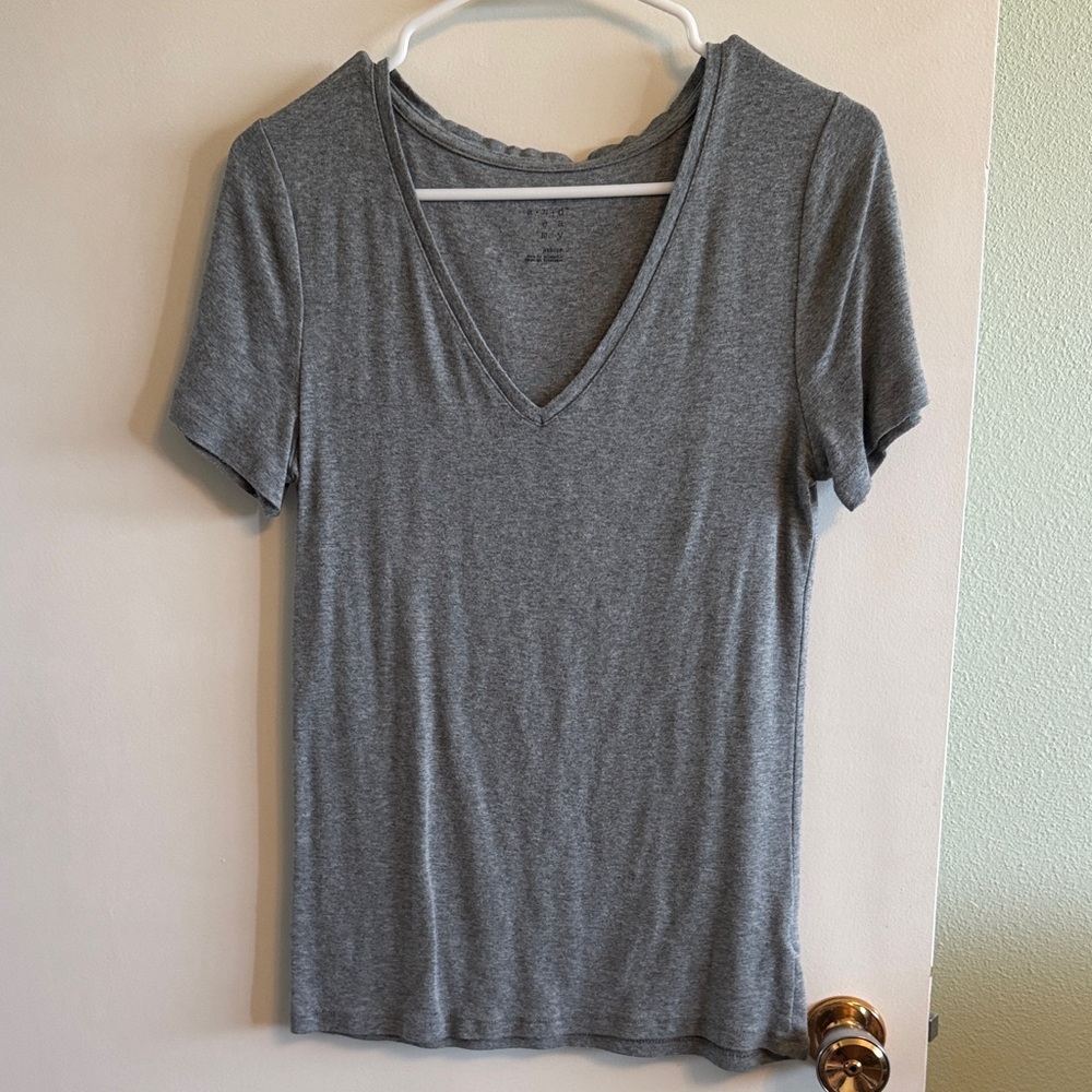 Gray V-Neck Women's Top